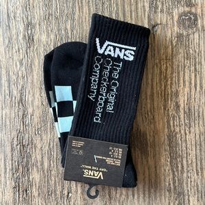 Vans crew Black and white/blue checkered sock. M 6.5-9/W 8-10.5. NWT